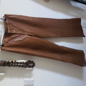 Leather pants wide flare leg, camel brown